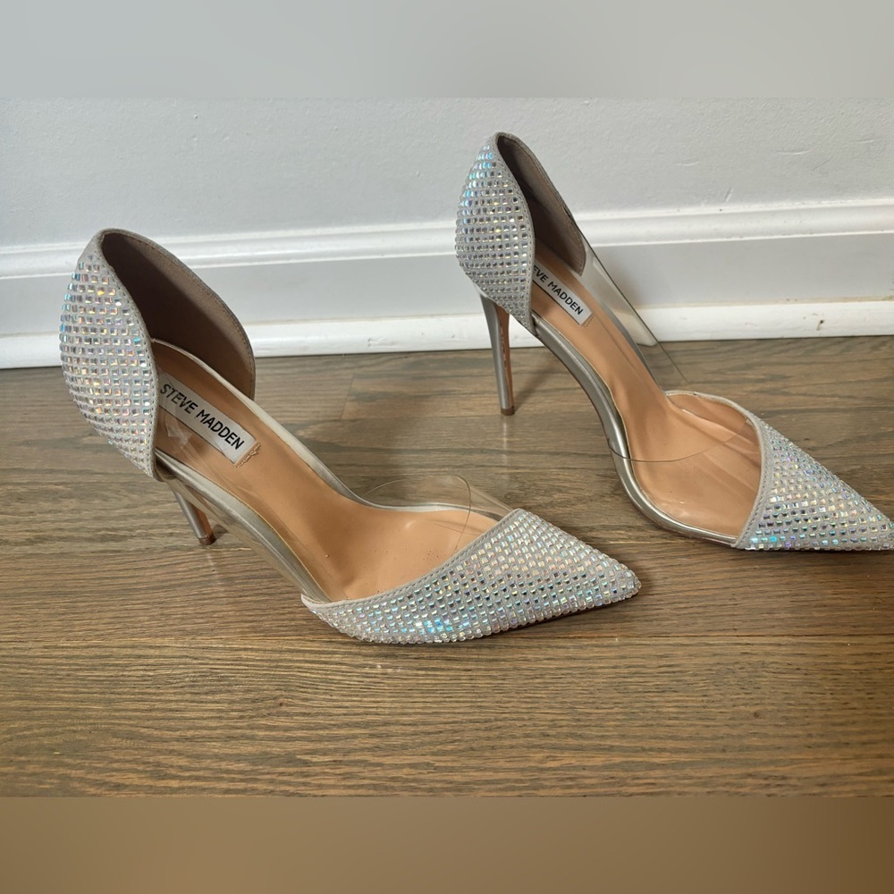 Steve Madden Marbela Pump 4.5” heel Silver Sequin Shiny Women’s size 9.5 - Picture 6 of 7